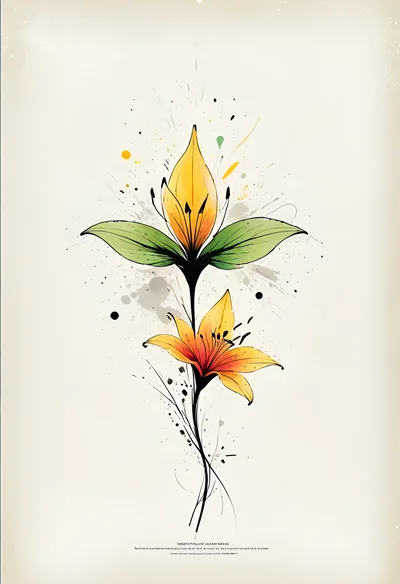 Watercolor Illustration Of Two Yellow Lily Flowers