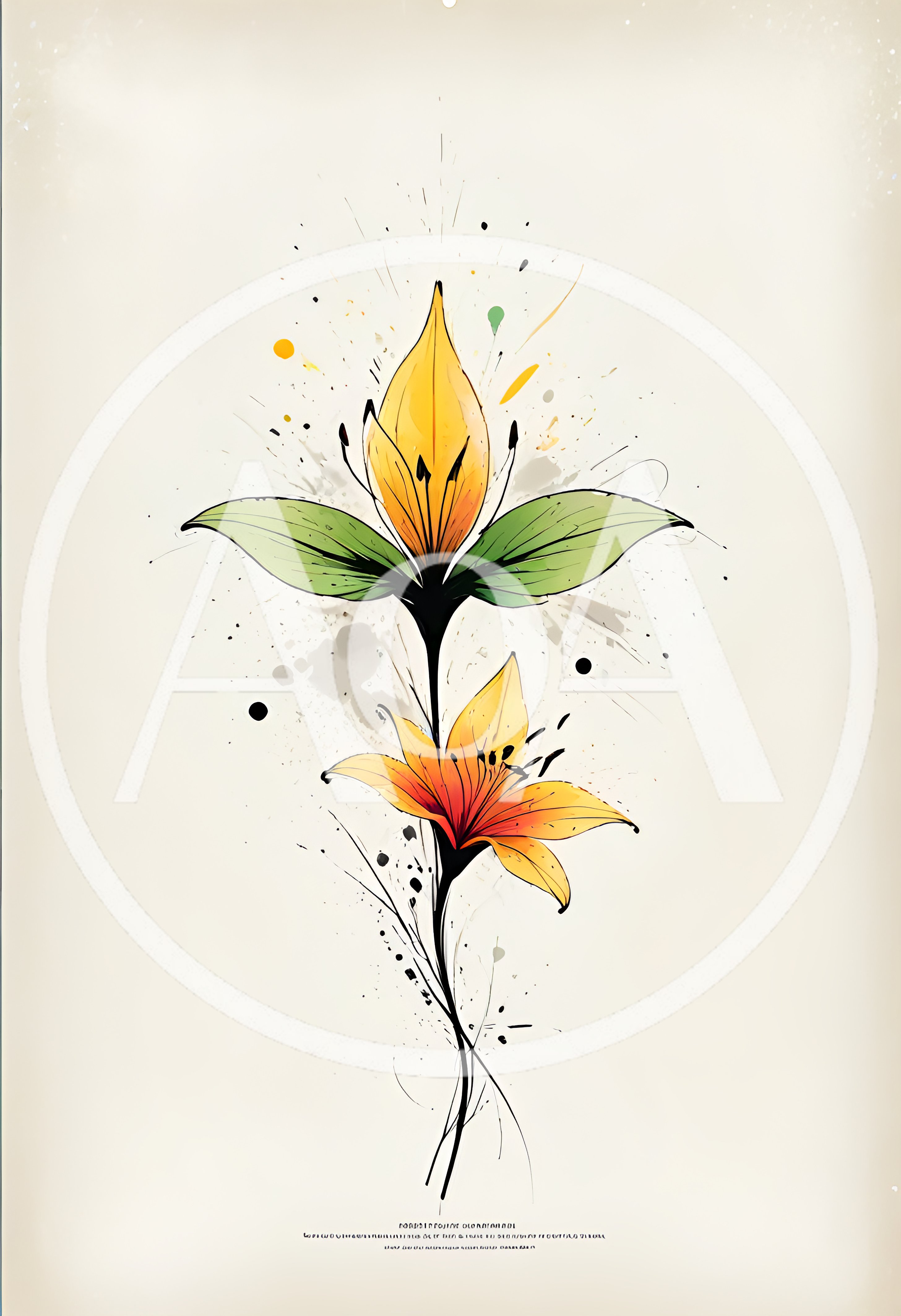 Watercolor Illustration Of Two Yellow Lily Flowers
