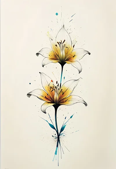 Watercolor Illustration Of Two Elegant Lily Flowers