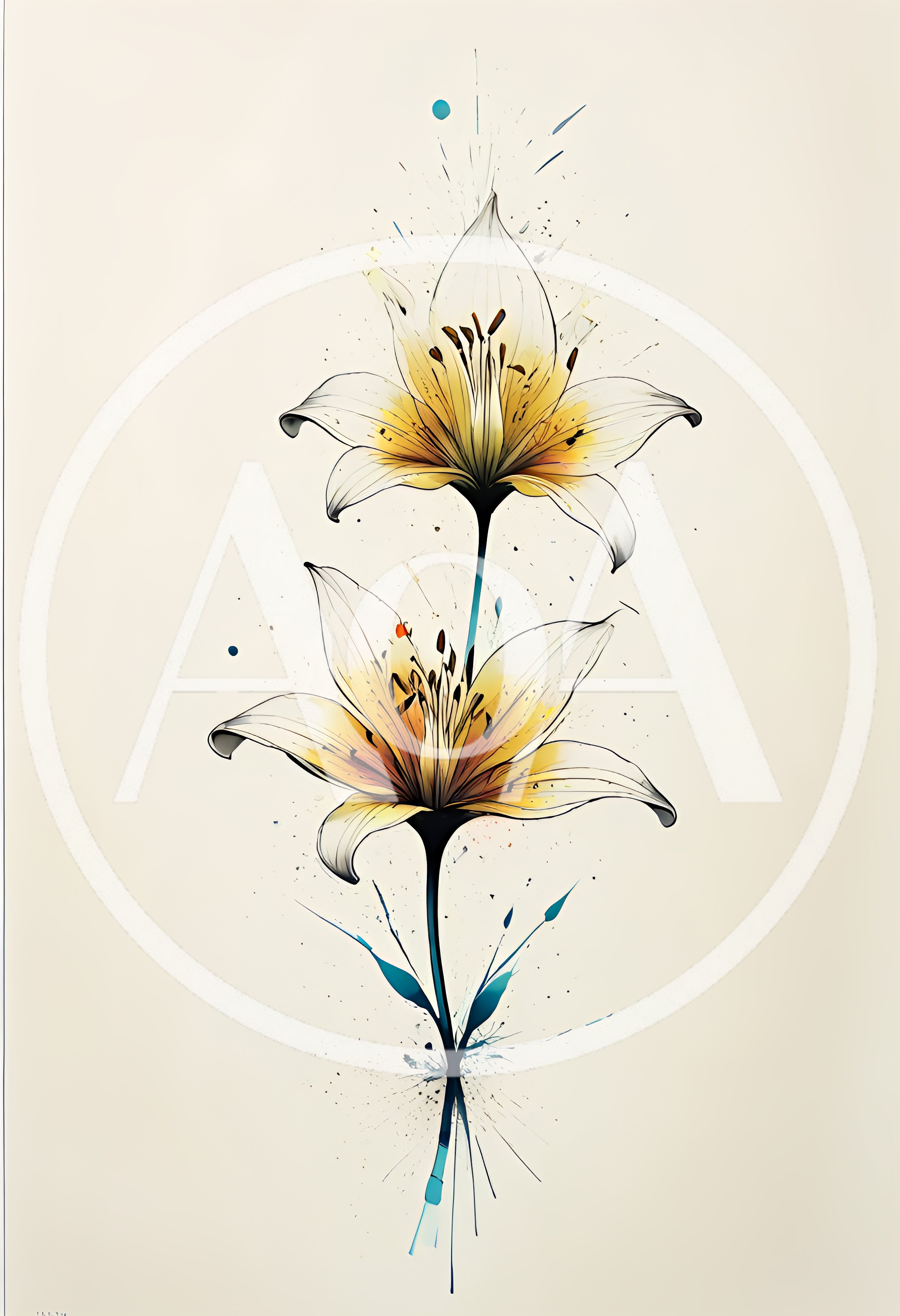 Watercolor Illustration Of Two Elegant Lily Flowers