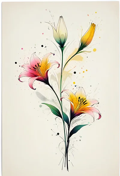 Watercolor Illustration Of Vibrant Lily Flowers