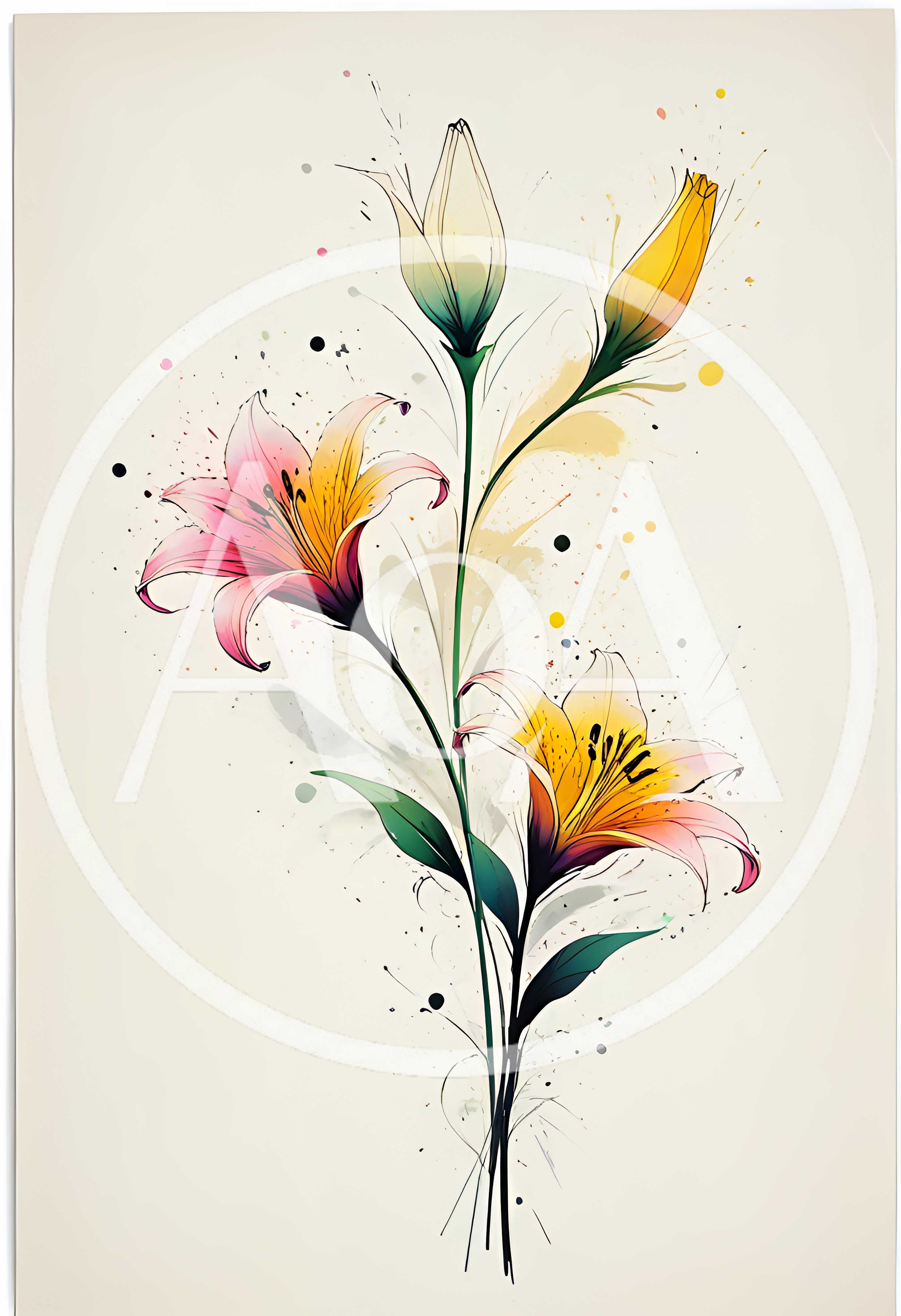 Watercolor Illustration Of Vibrant Lily Flowers