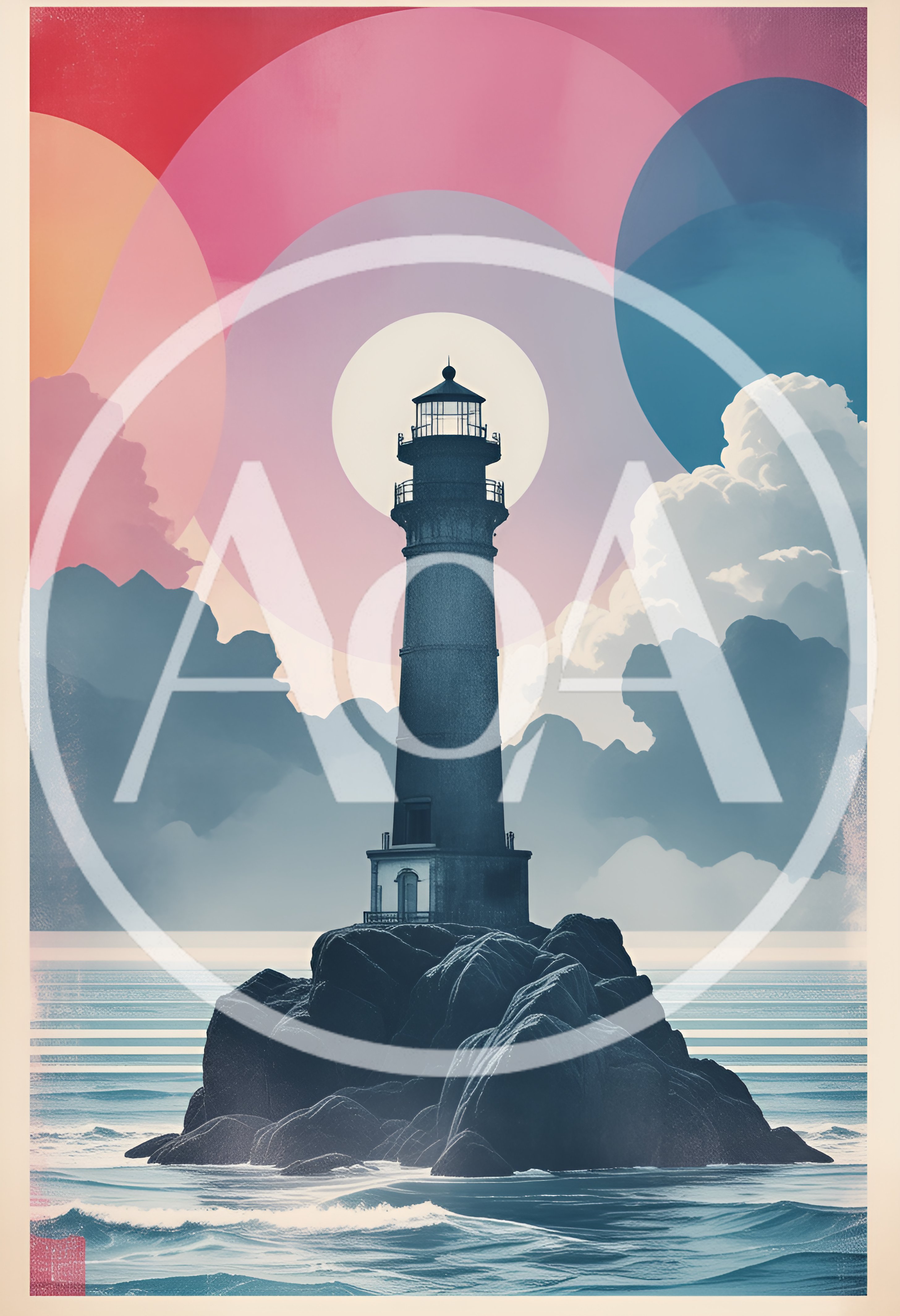 Lighthouse Standing On A Rocky Island At Sunset