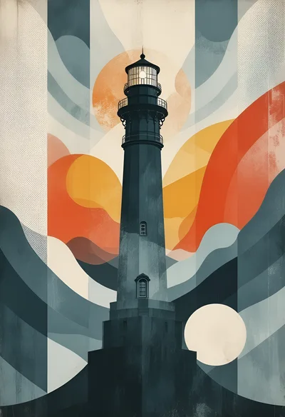Abstract Illustration Of A Lighthouse At Sunset