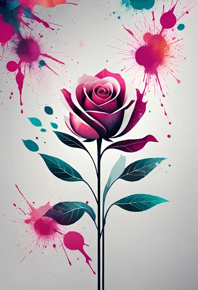 Abstract Watercolor Rose Illustration With Paint Splatters