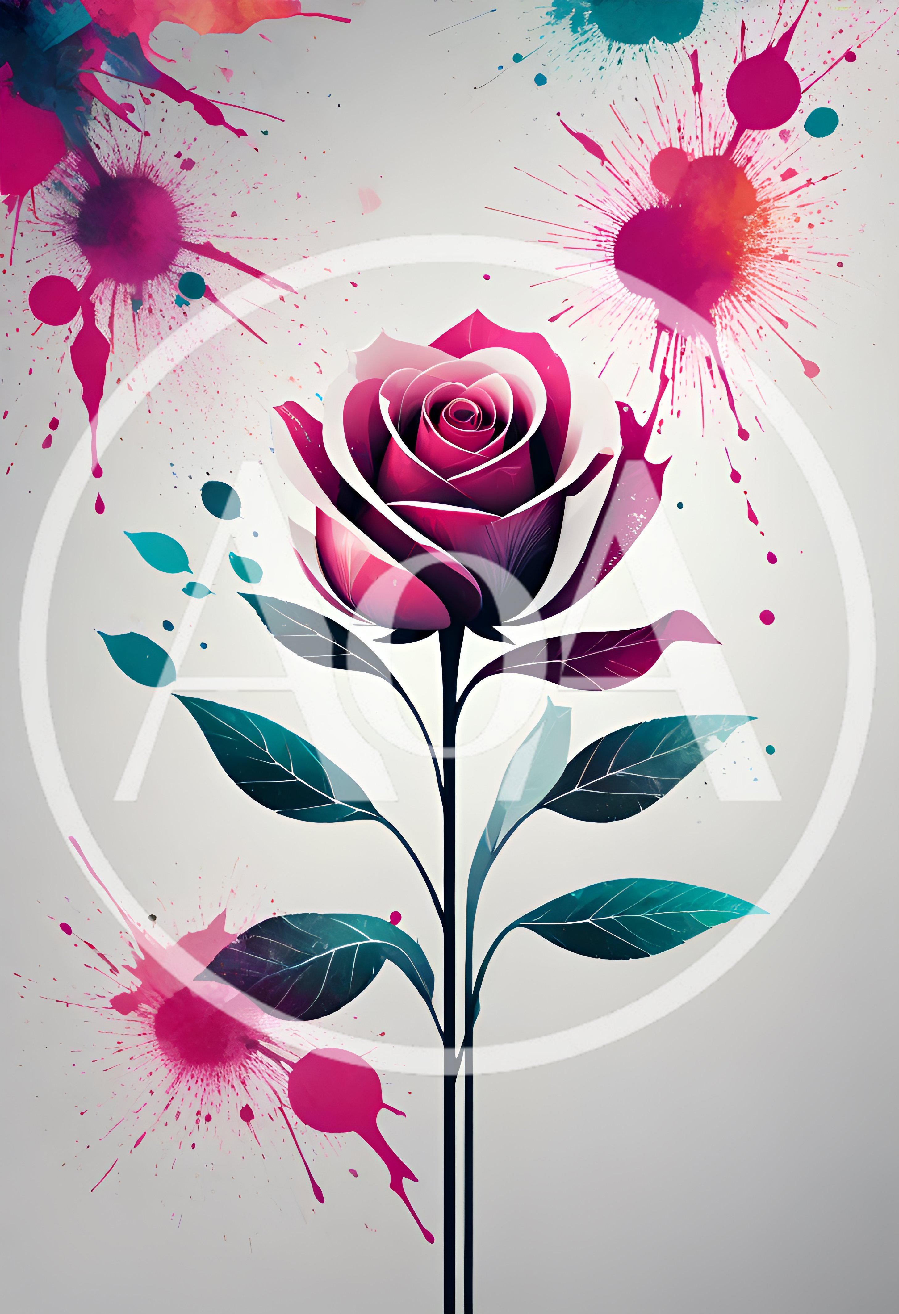 Abstract Watercolor Rose Illustration With Paint Splatters