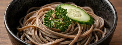 Bowl Of Soba Noodles With Cucumber And Parsley