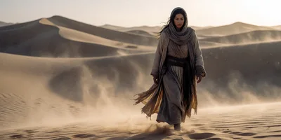 Woman Walking Through A Vast Desert Landscape