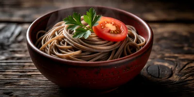 Steaming Bowl Of Whole Wheat Spaghetti With Tomato
