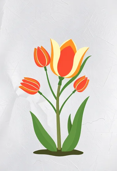 Stylized Illustration Of Vibrant Orange Tulips