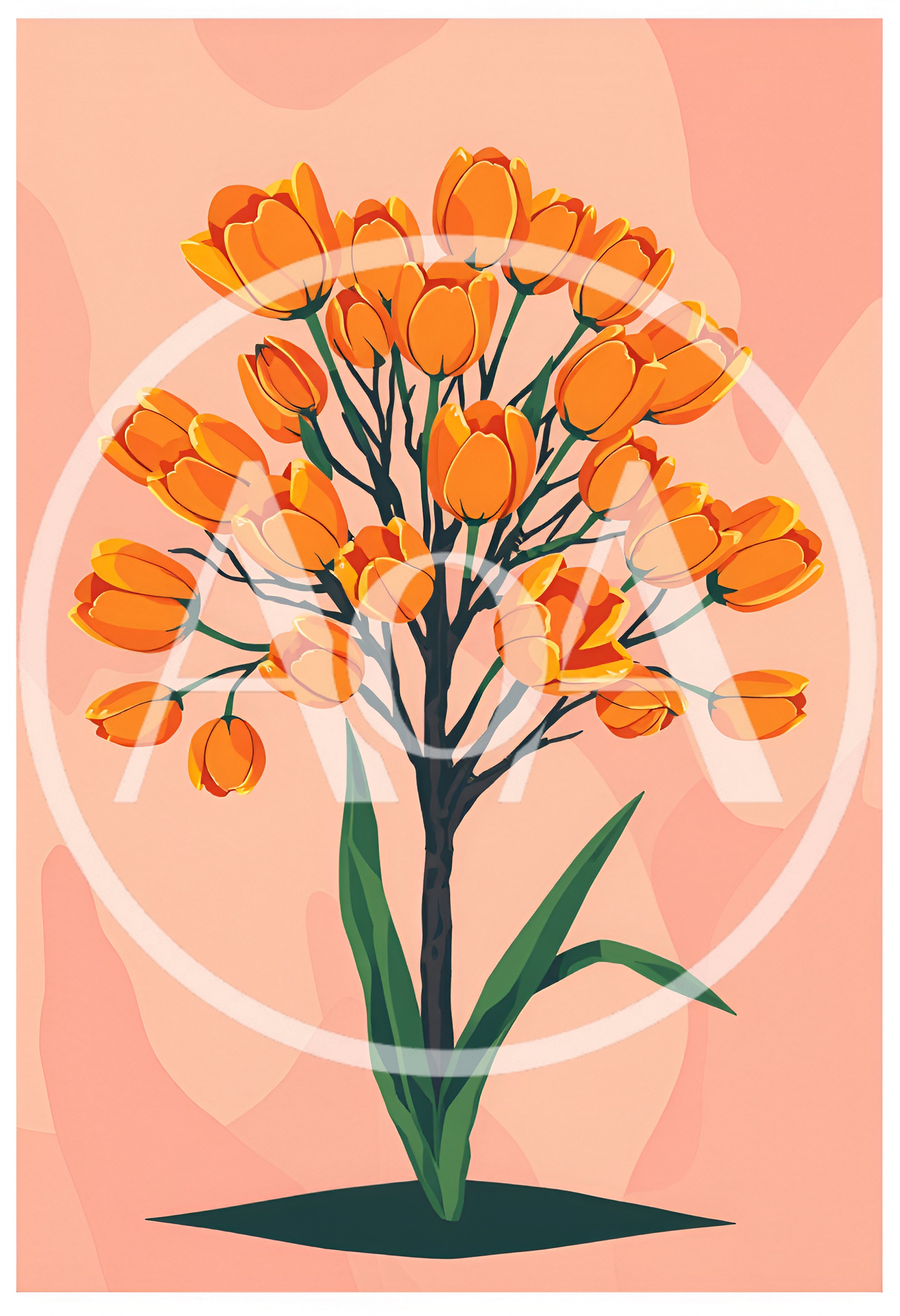 Stylized Illustration Of Orange Tulips On Pink Background