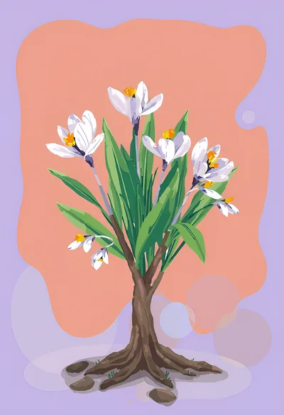 Stylized Illustration Of A Crocus Flower Tree