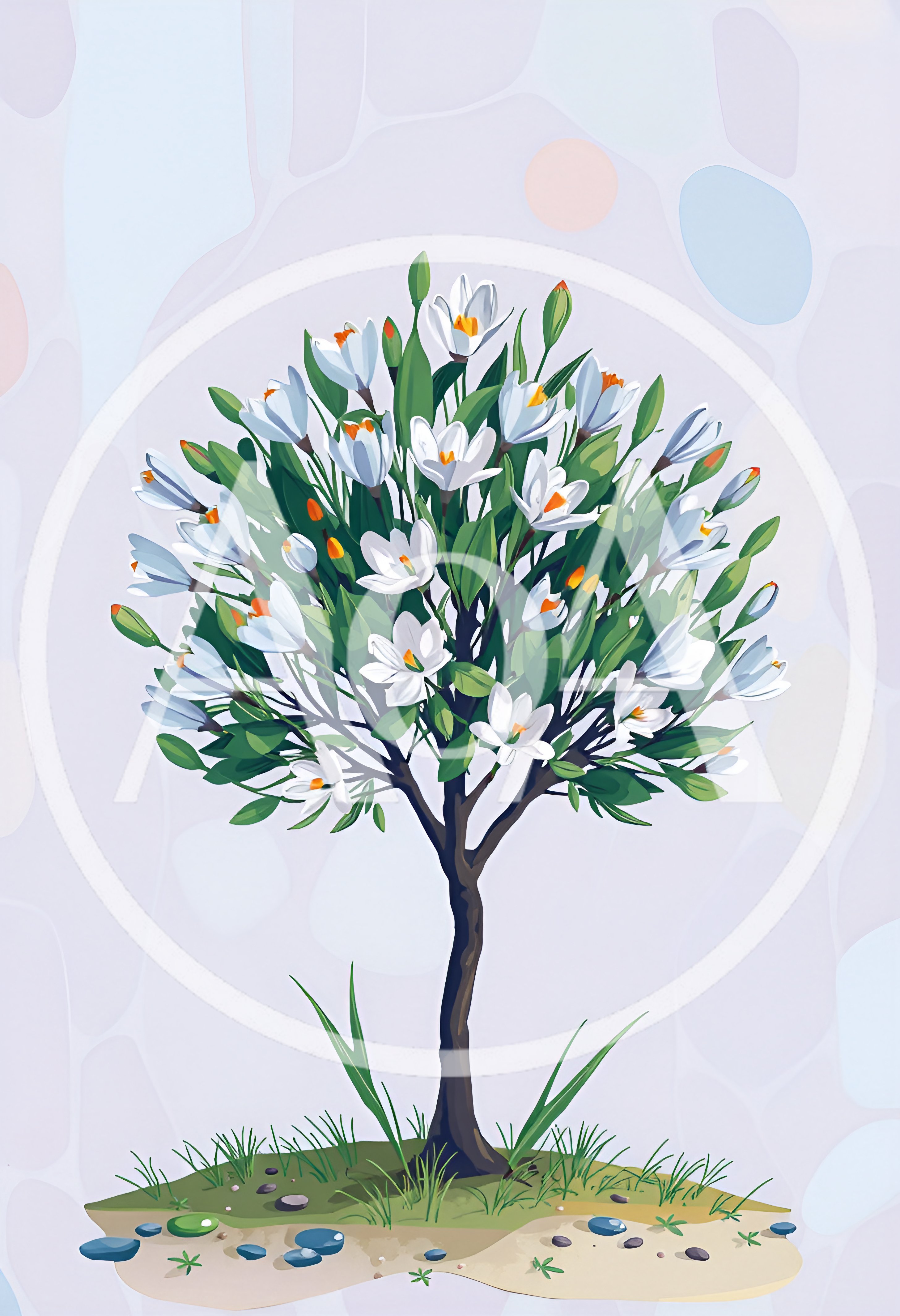 Stylized Illustration Of A Flowering White Crocus Tree