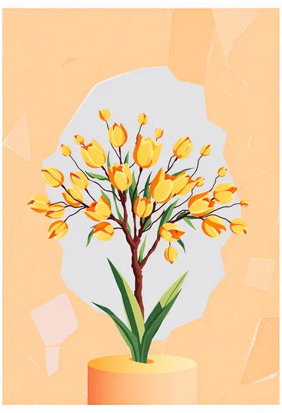 Stylized Yellow Tulip Tree Illustration