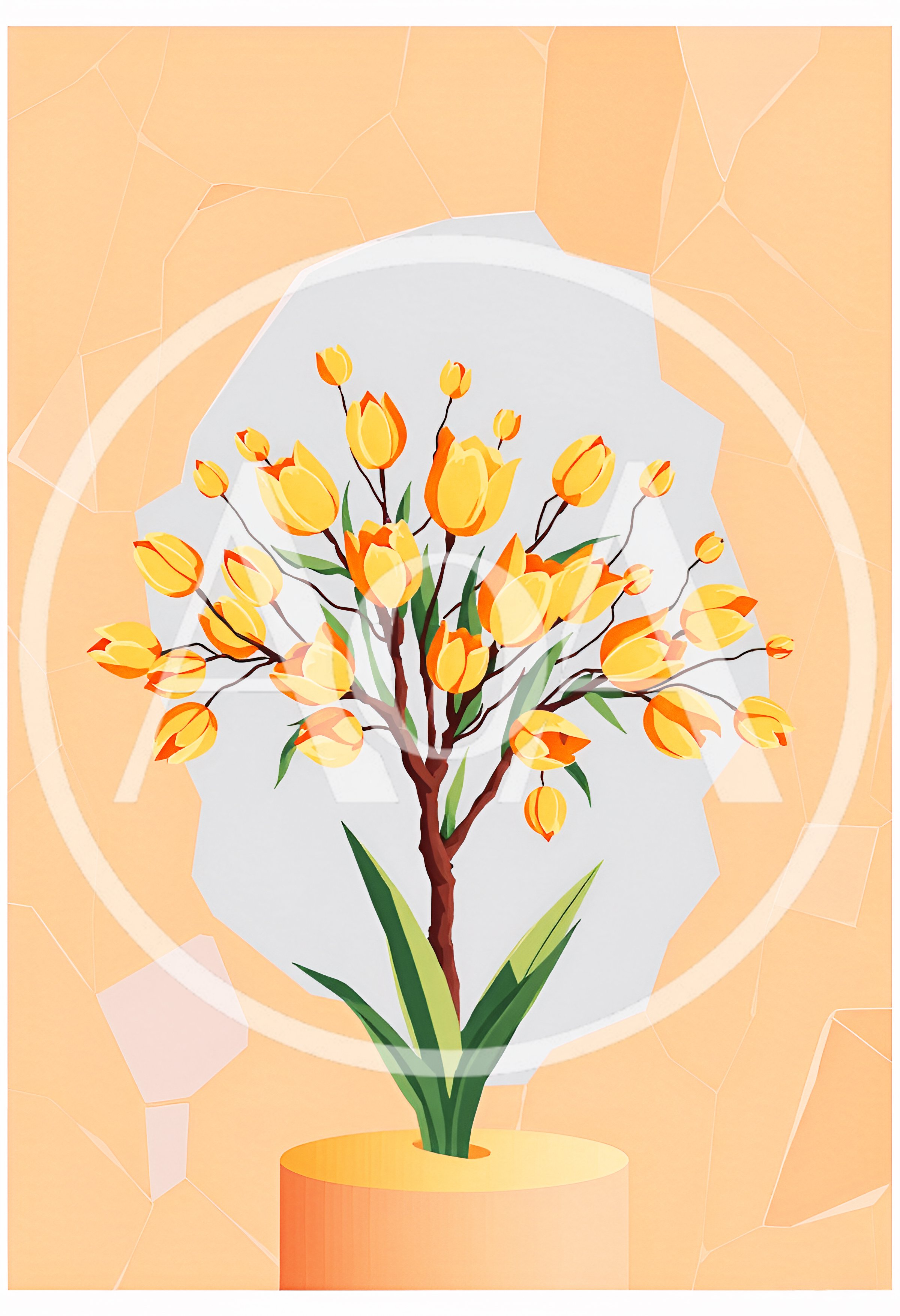 Stylized Yellow Tulip Tree Illustration