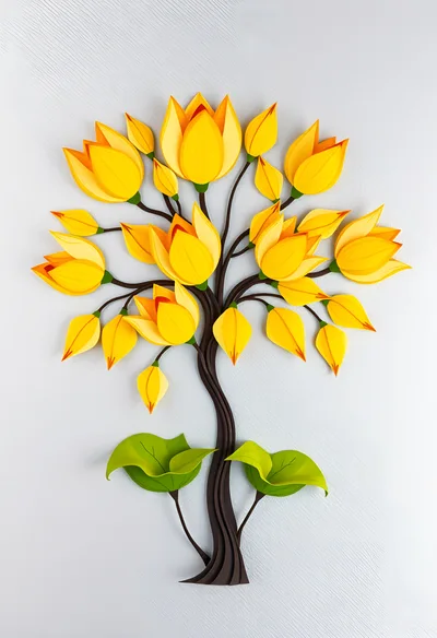 Paper Craft Yellow Lotus Flower Tree Wall Art