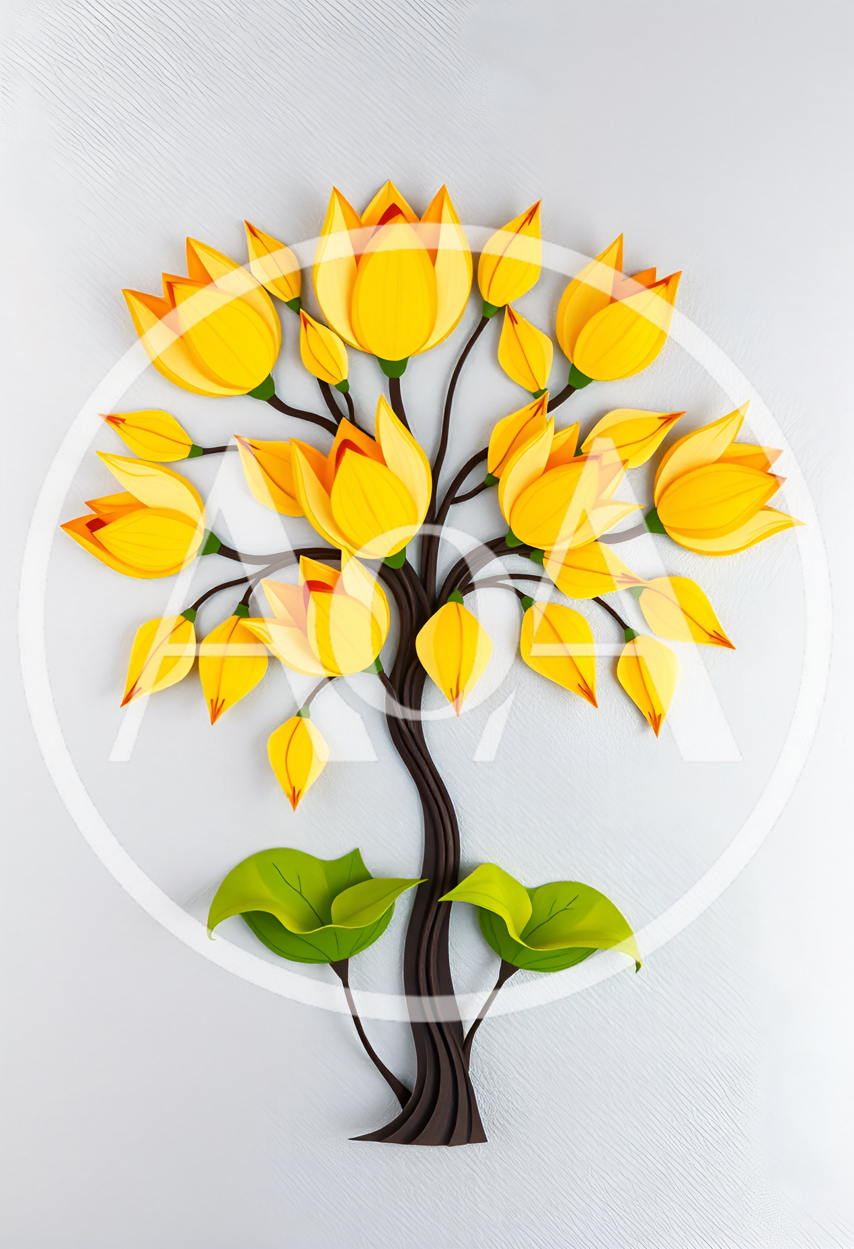 Paper Craft Yellow Lotus Flower Tree Wall Art