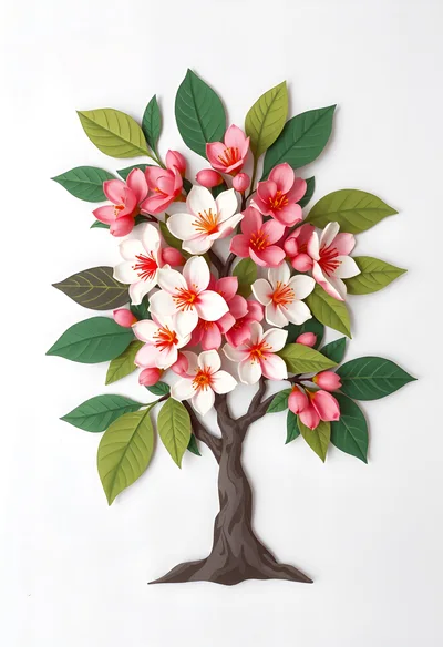Paper Craft Flowering Tree Illustration