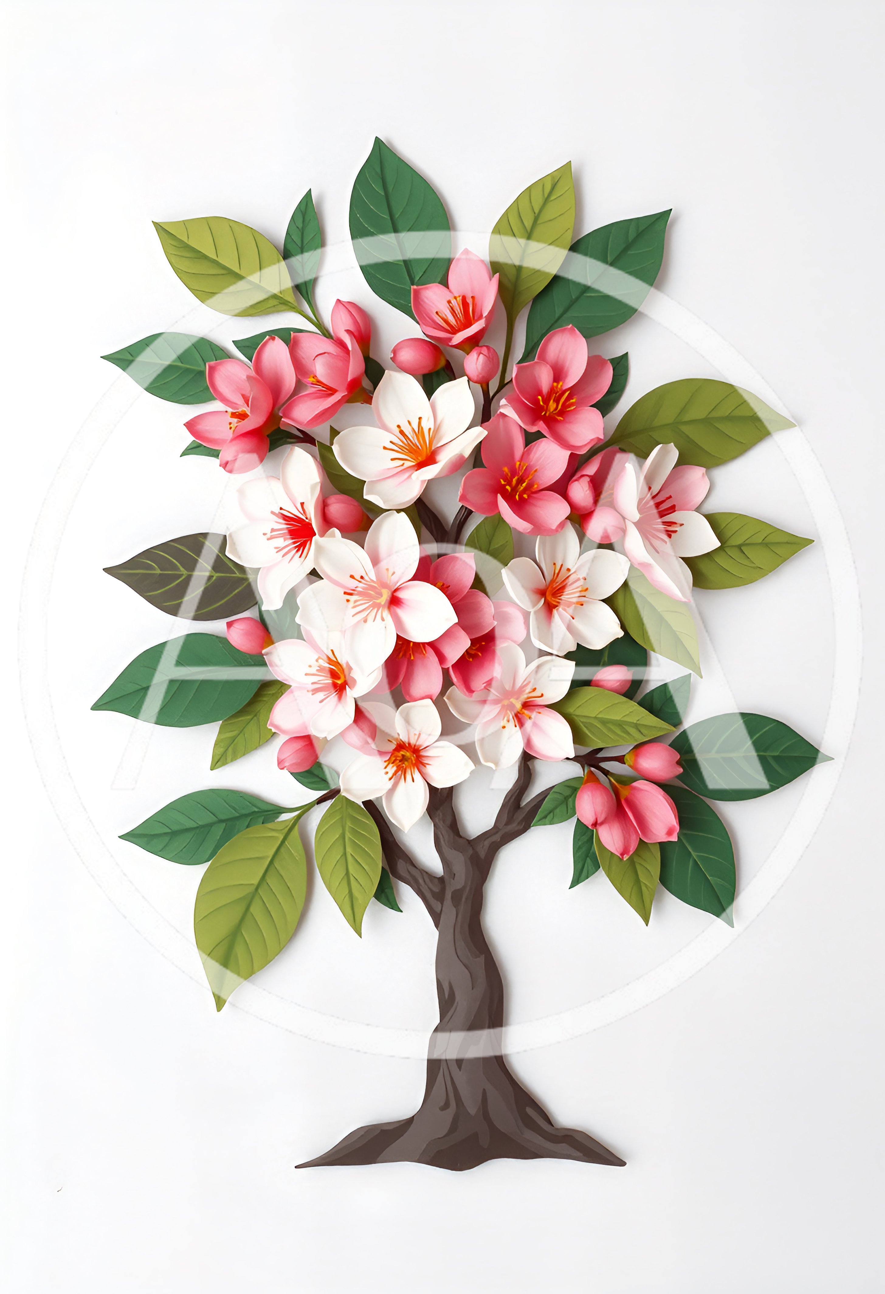 Paper Craft Flowering Tree Illustration