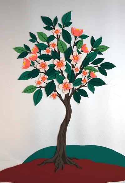 Paper Craft Tree Wall Art With Pink Flowers