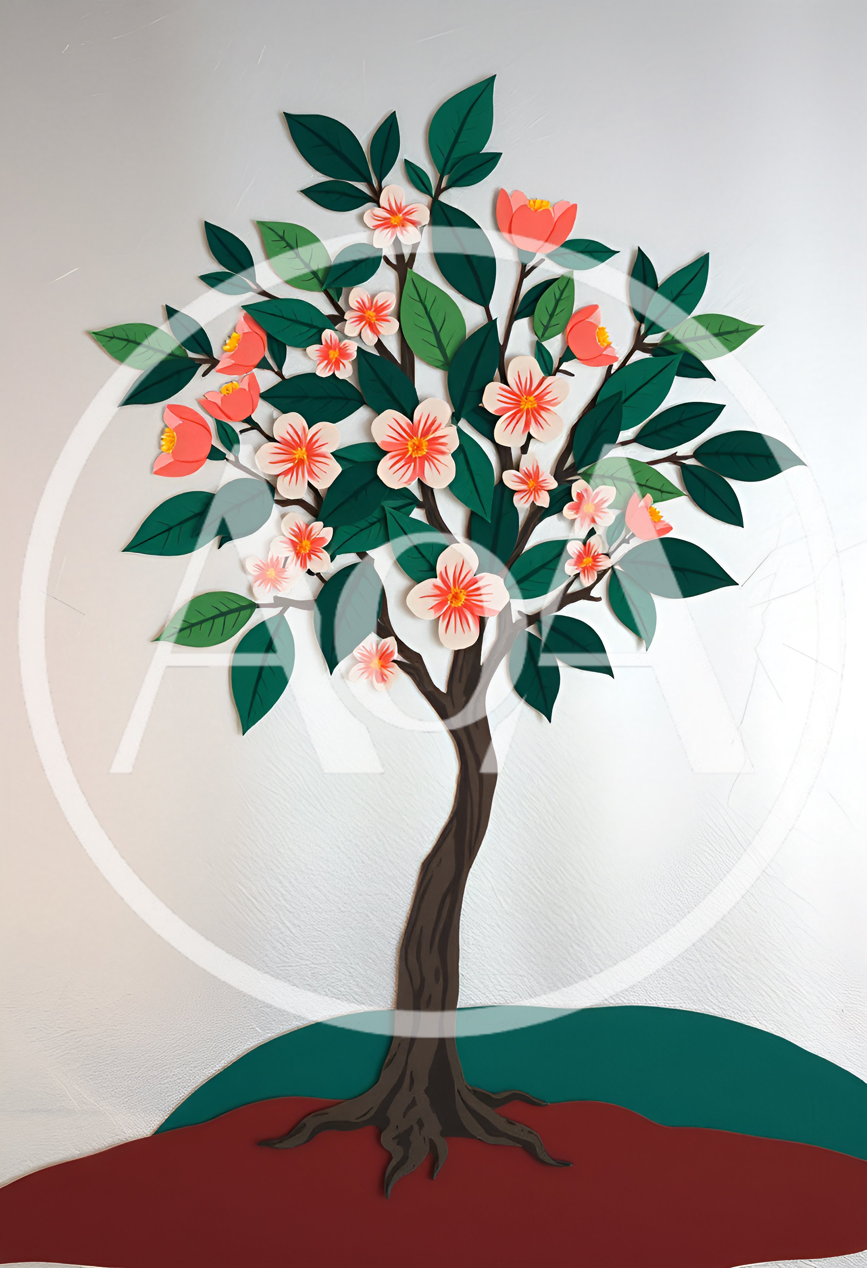 Paper Craft Tree Wall Art With Pink Flowers