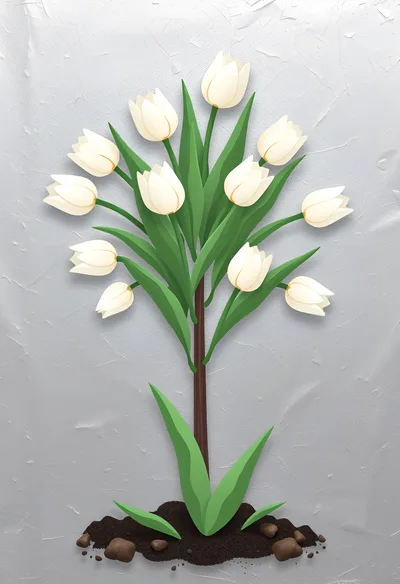 Paper Cutout Style Illustration Of White Tulips