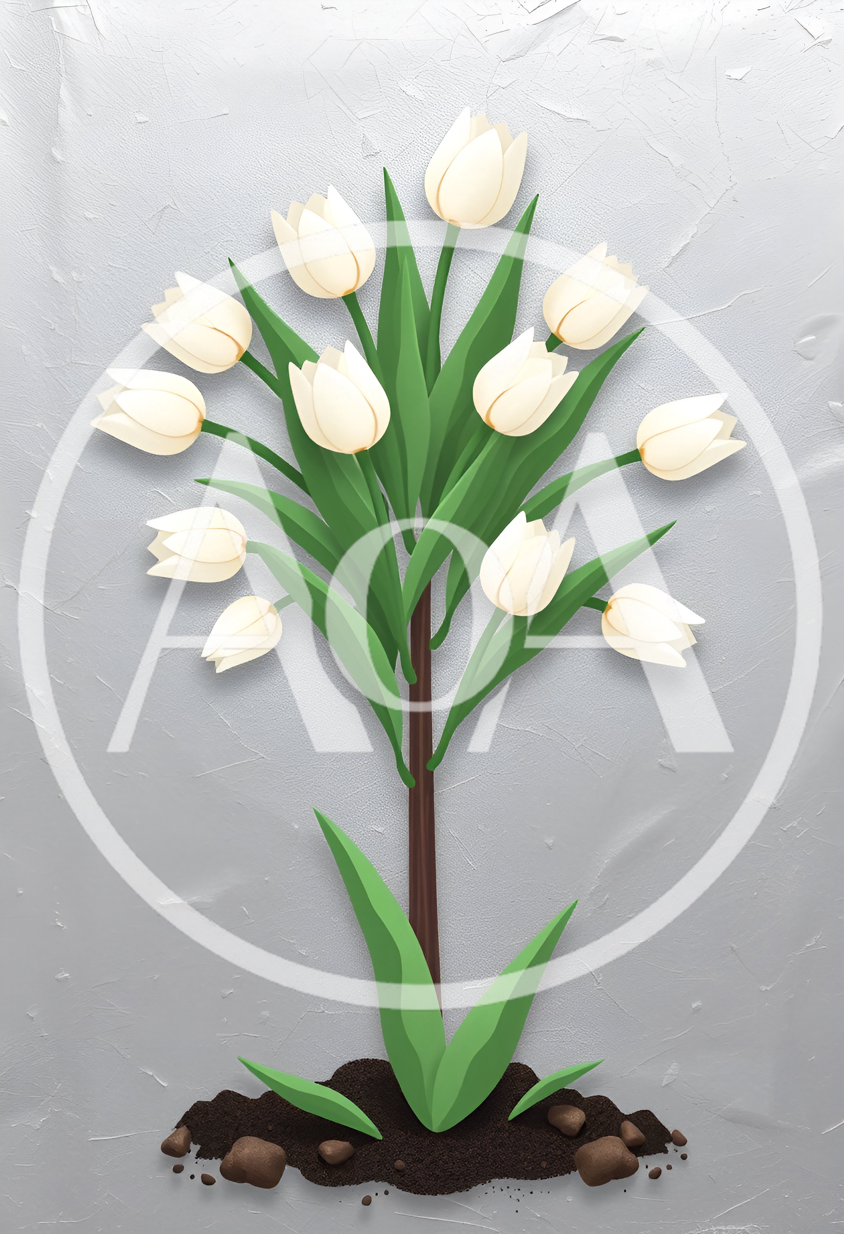 Paper Cutout Style Illustration Of White Tulips