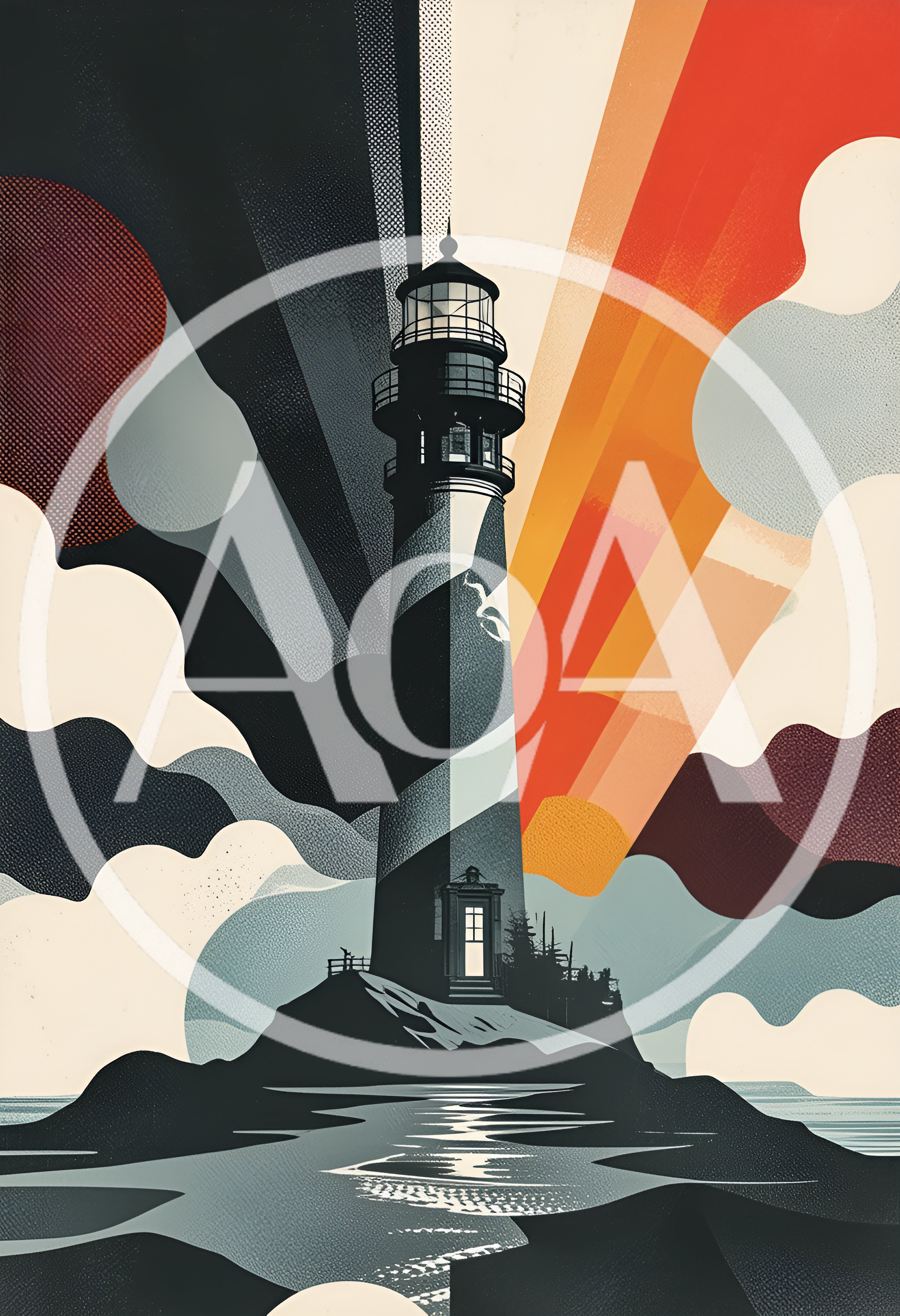 Stylized Graphic Illustration Of A Coastal Lighthouse