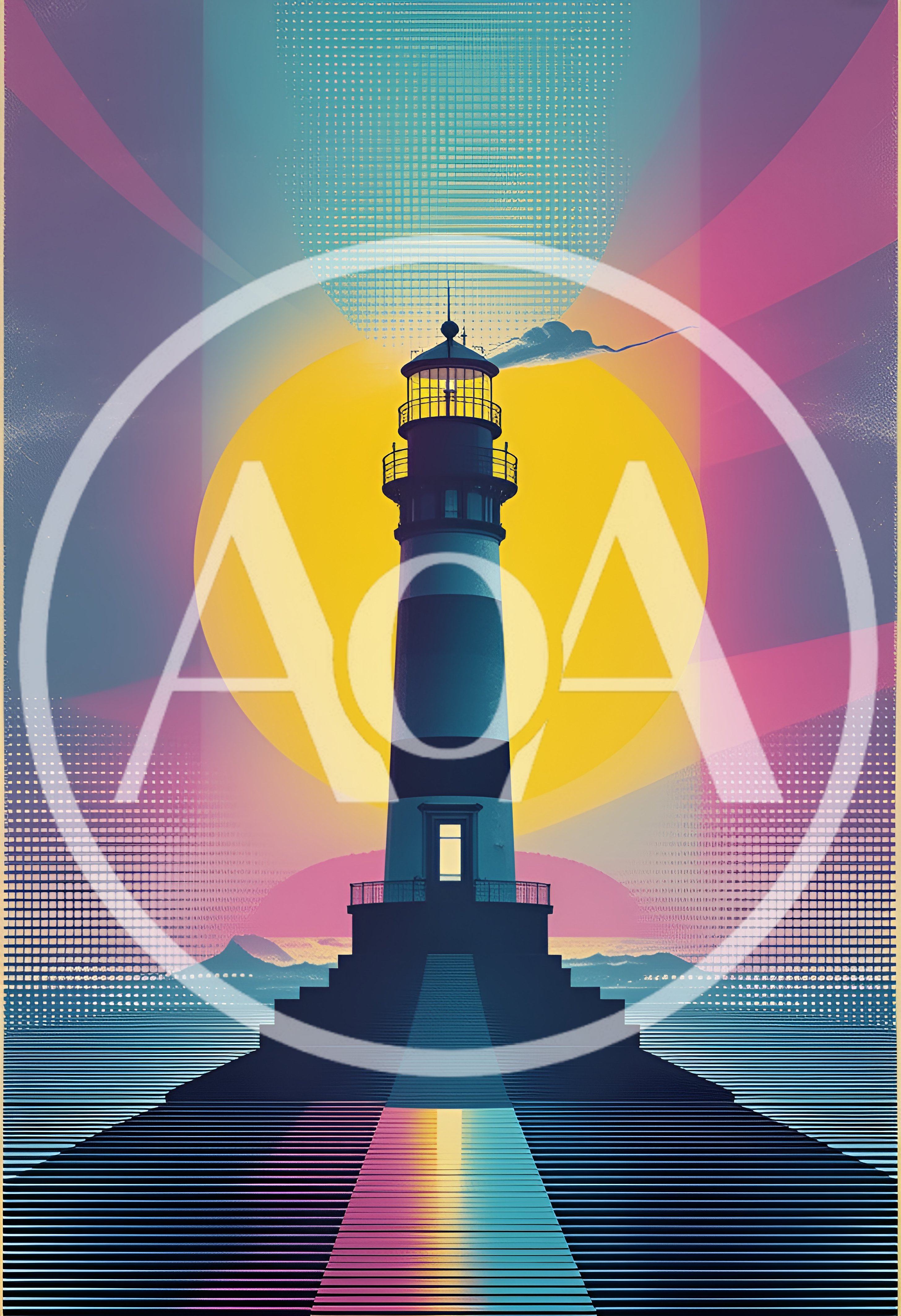 Retro Synthwave Lighthouse Illustration With Sunset Background
