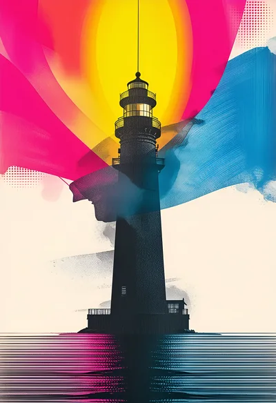 Abstract Artistic Lighthouse Illustration With Vibrant Color Splashes