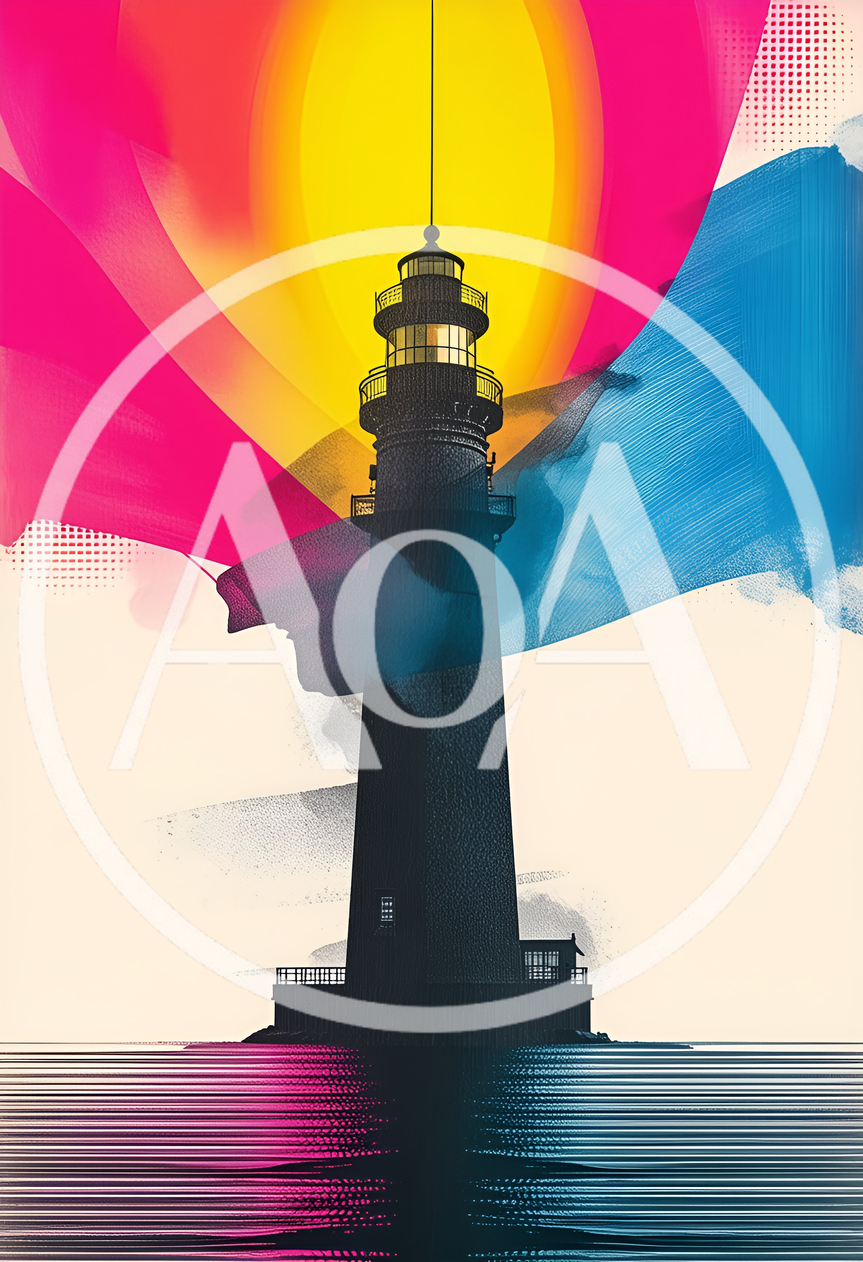 Abstract Artistic Lighthouse Illustration With Vibrant Color Splashes