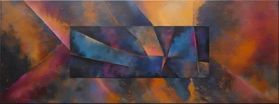 Abstract Geometric Oil Painting With Vibrant Cosmic Colors