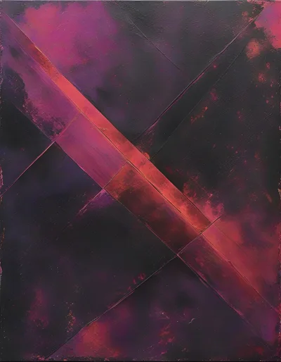 Abstract Oil Painting With Geometric Red And Black Layers