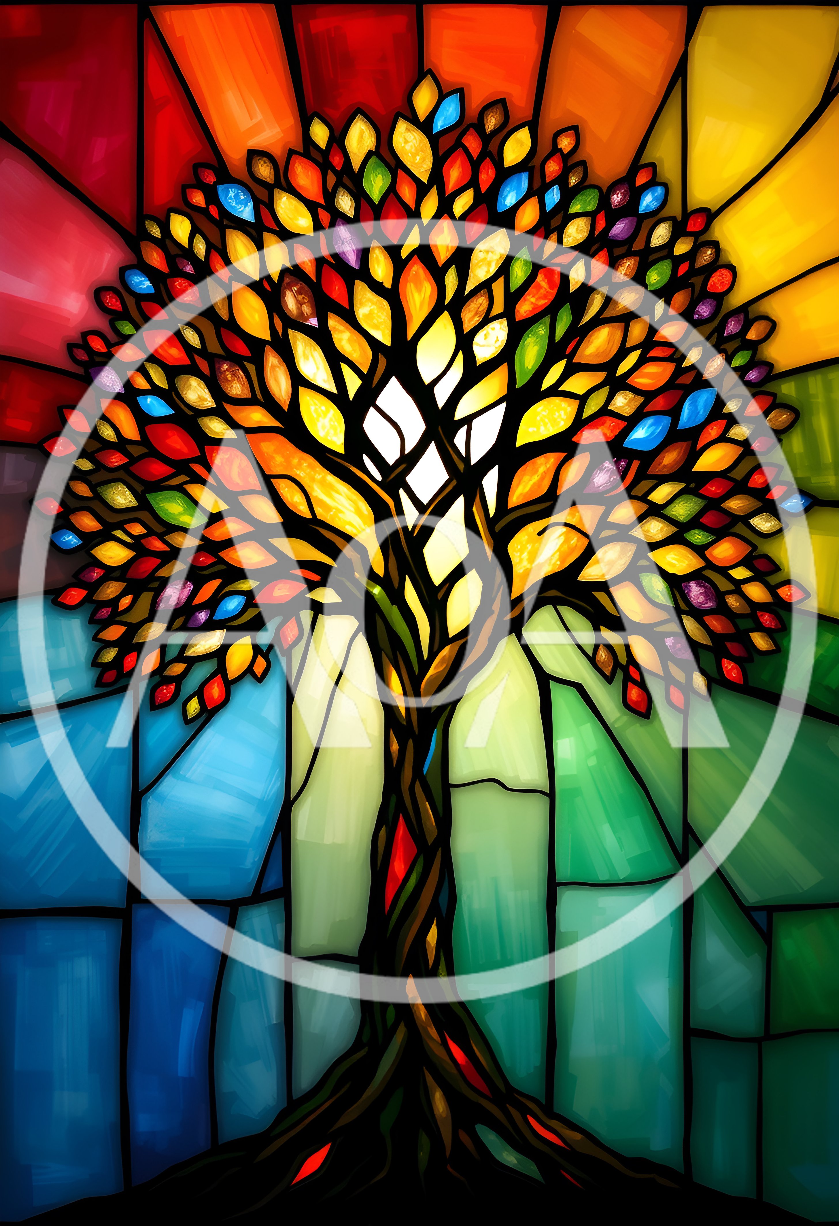 Stained Glass Tree Of Life With Vibrant Colorful Leaves