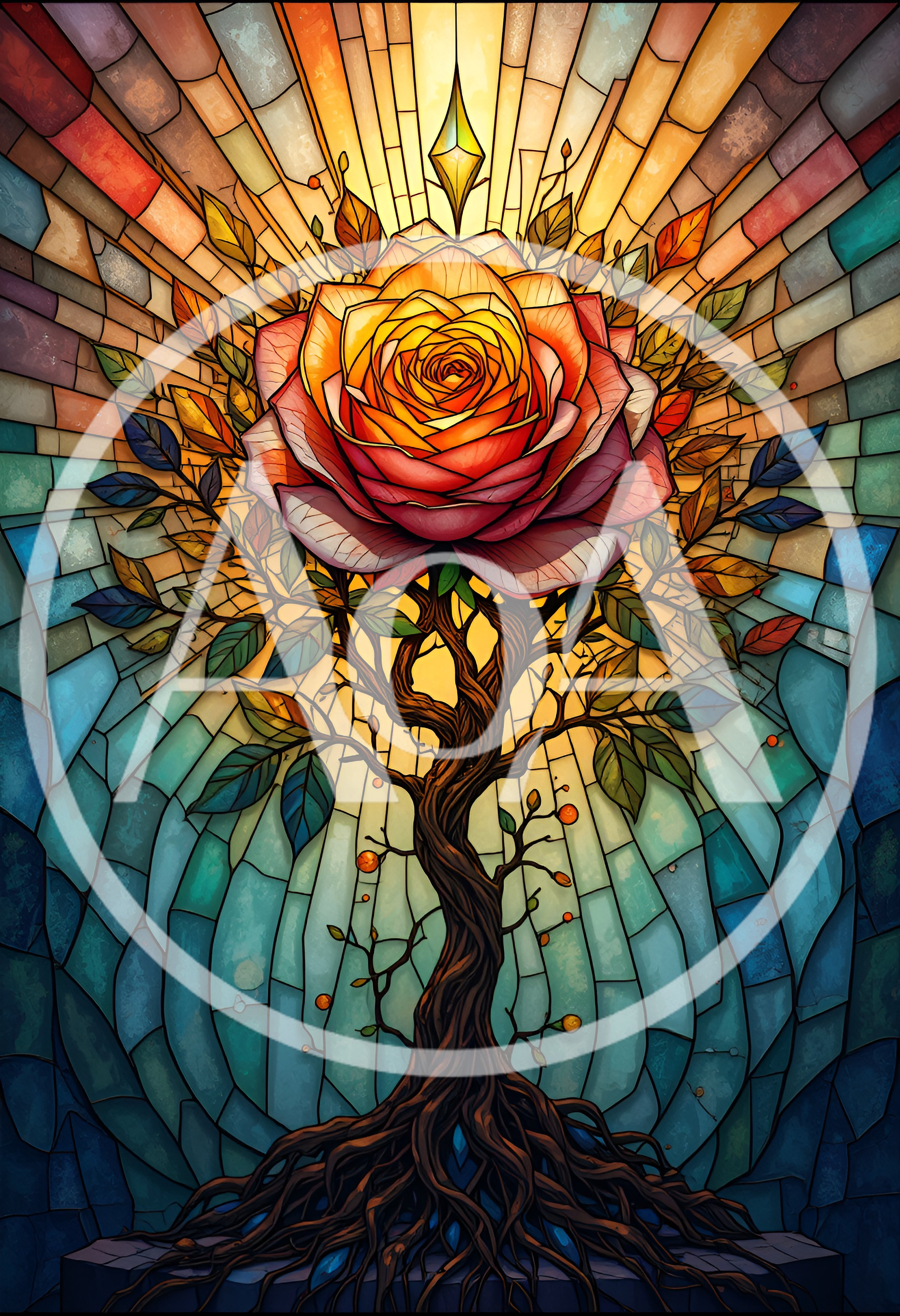 Stained Glass Art Featuring A Rose Tree