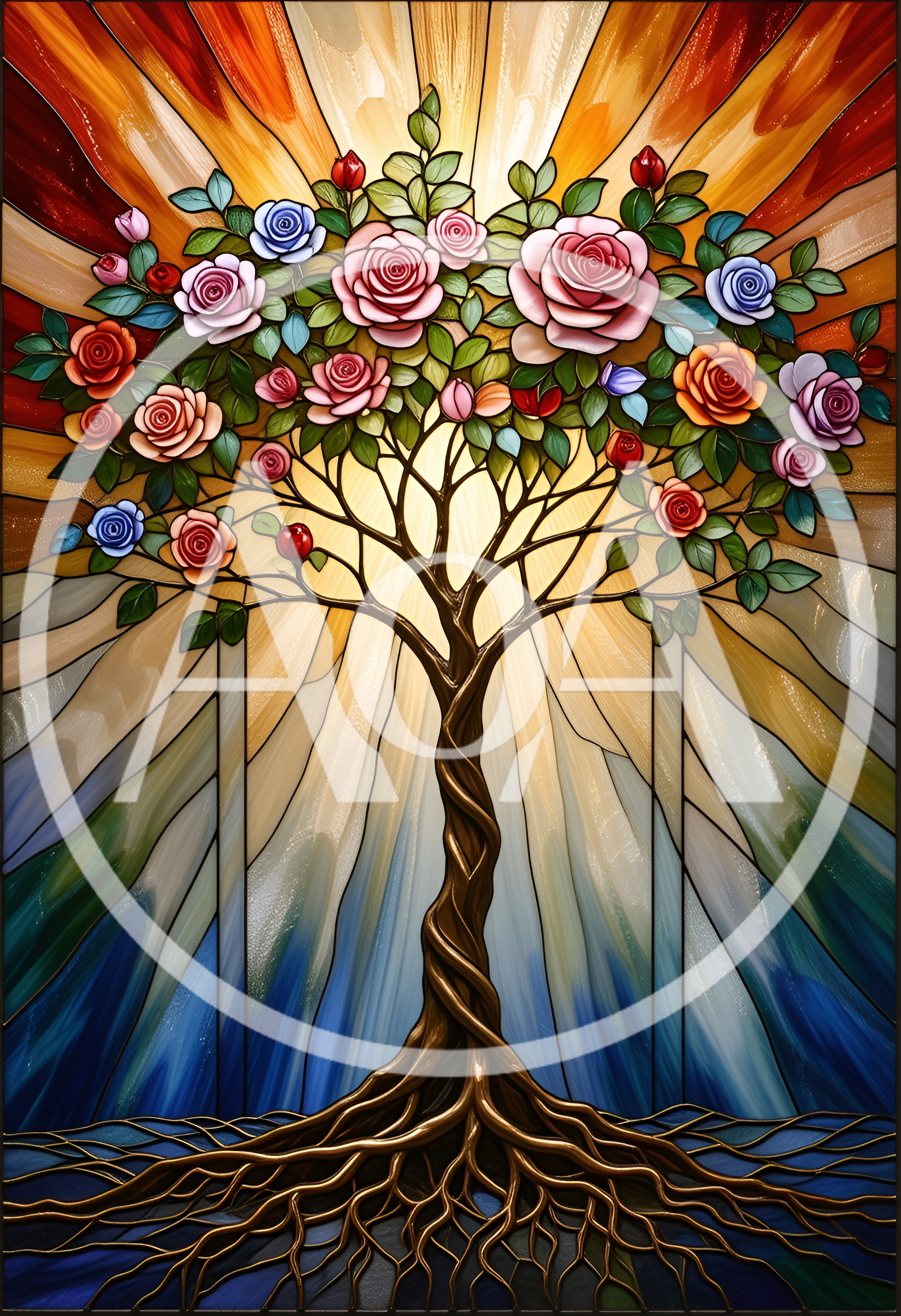 Stained Glass Tree Of Life With Blooming Roses