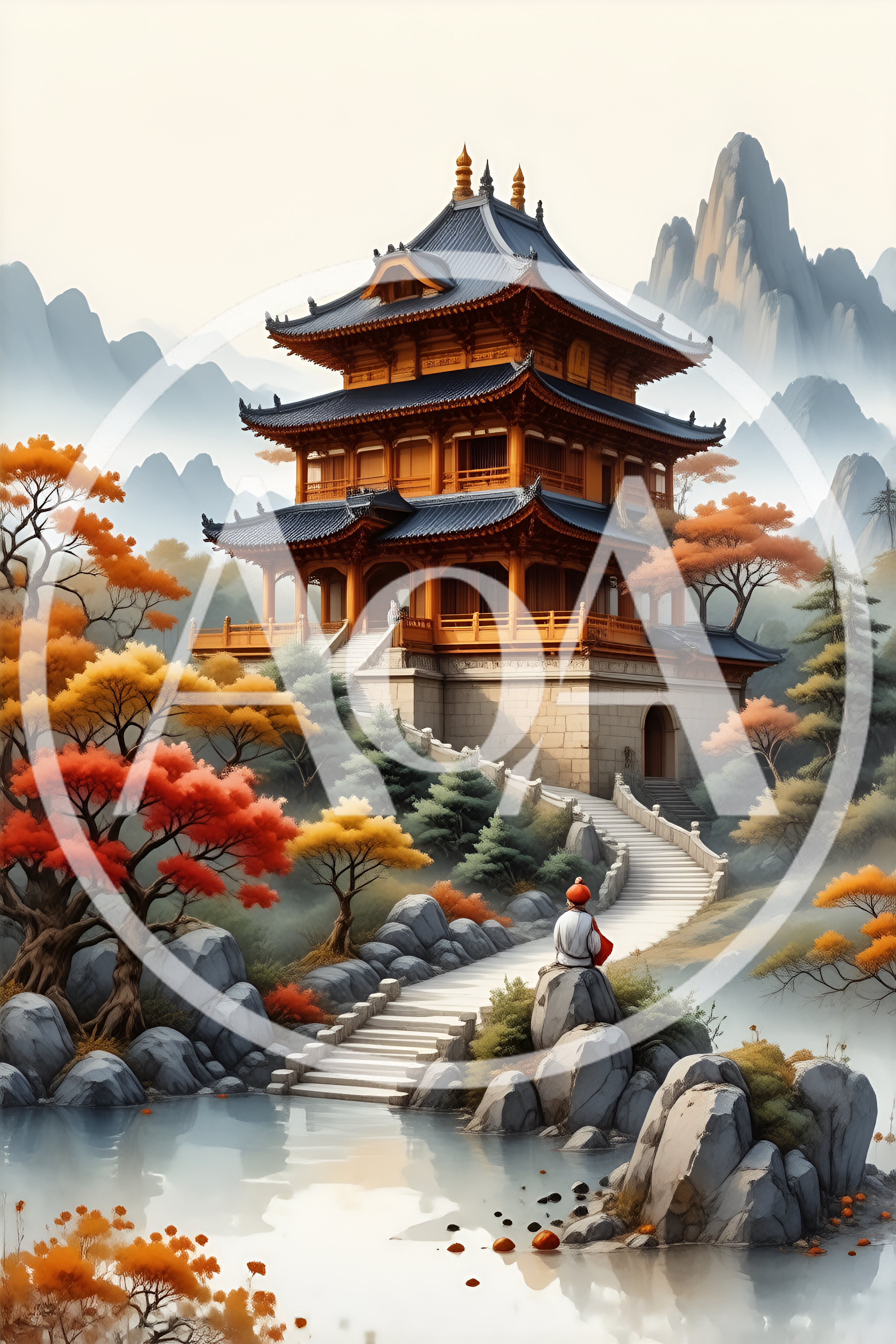 Traditional Asian Temple With Autumn Landscape