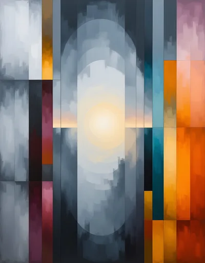 Abstract Geometric Composition With Glowing Central Sun Motif