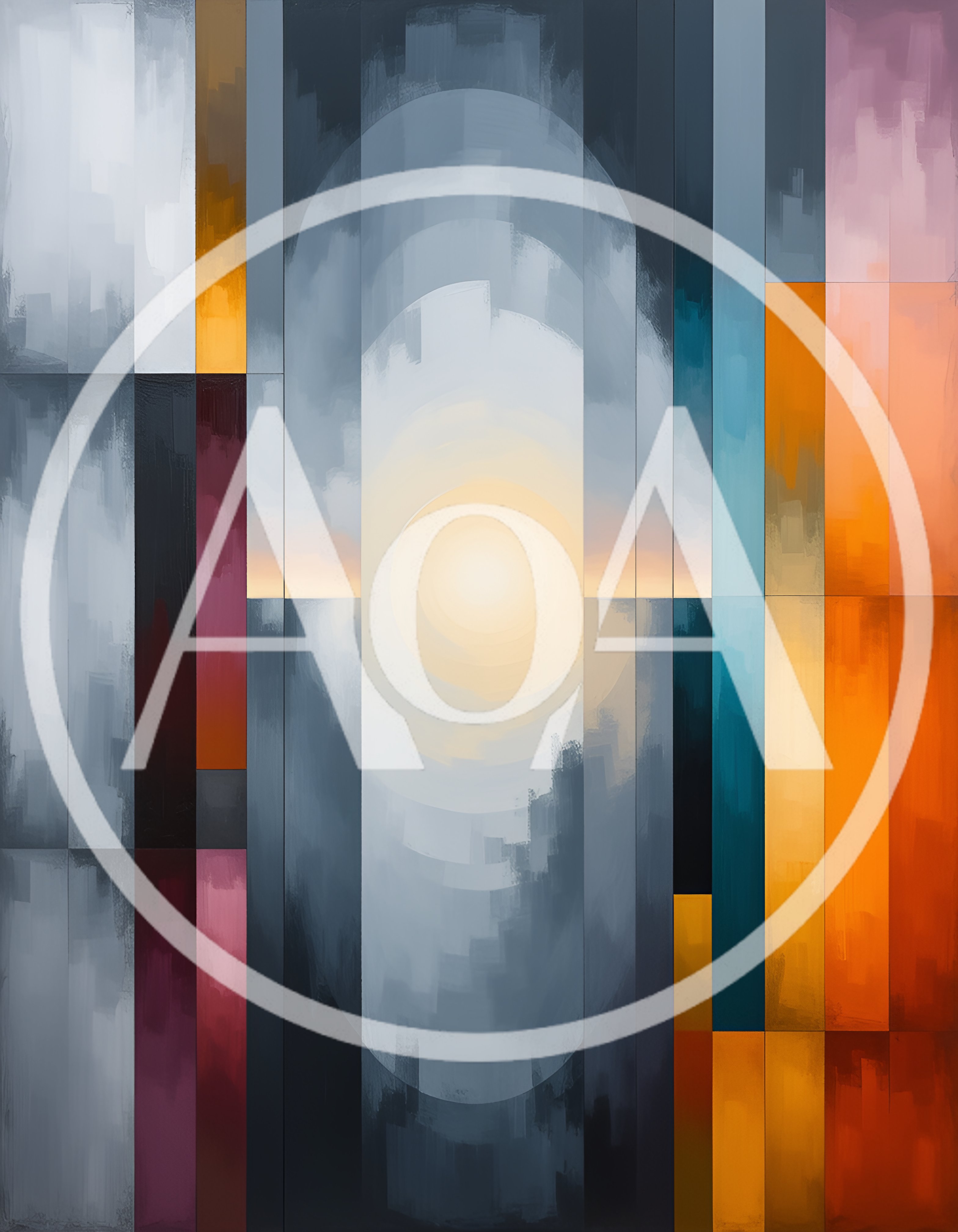 Abstract Geometric Composition With Glowing Central Sun Motif