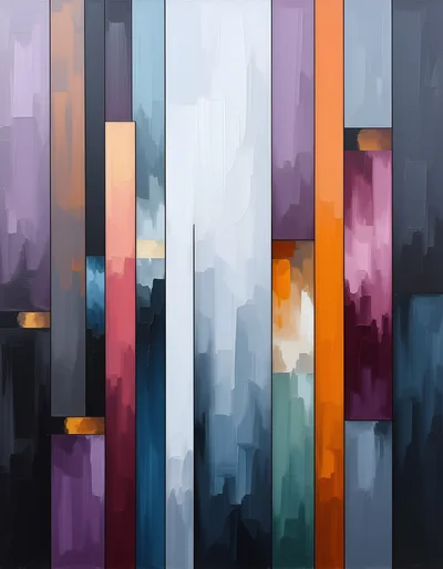 Abstract Vertical Color Block Oil Painting