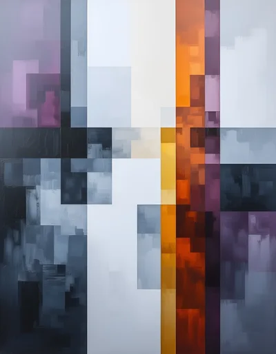 Abstract Geometric Painting With Vertical Color Blocks