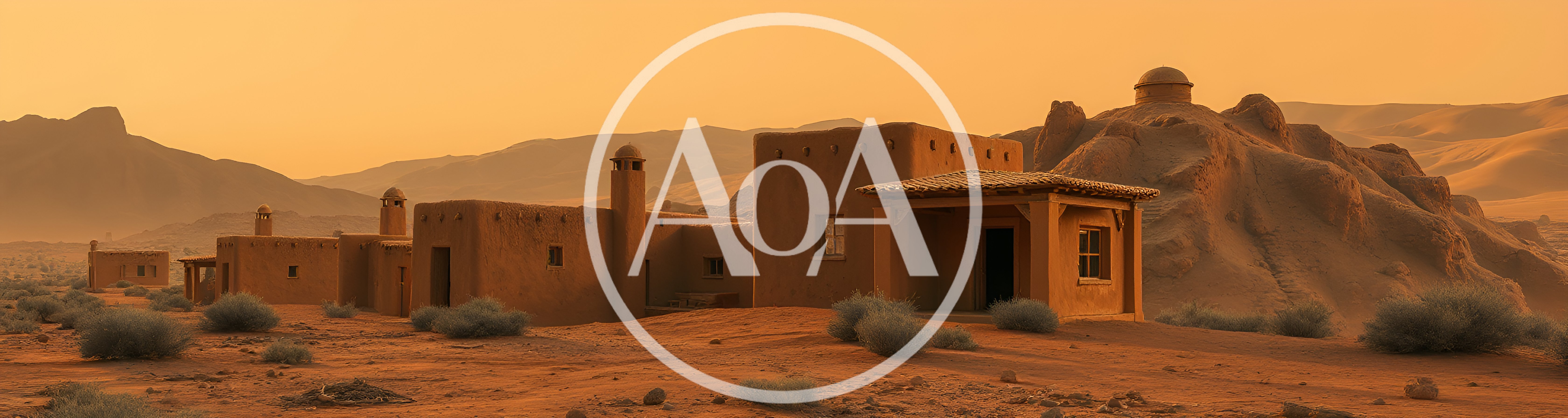 Adobe Desert Village Under A Golden Sunset Sky
