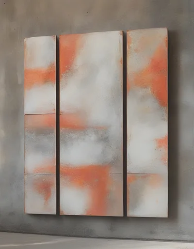 Abstract Triptych Painting On A Concrete Wall