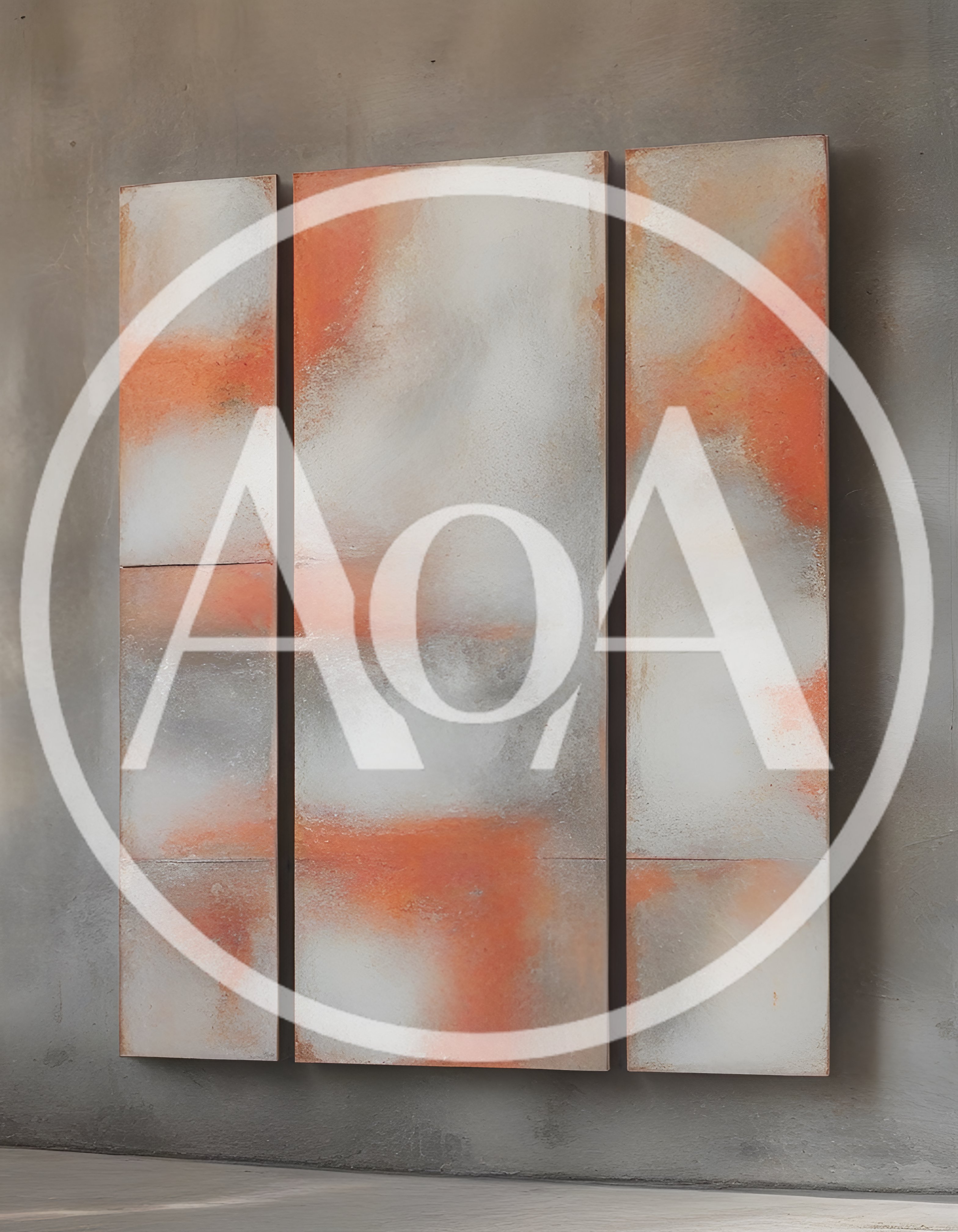Abstract Triptych Painting On A Concrete Wall