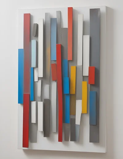 Abstract Geometric Wall Sculpture With Vertical Colored Bars