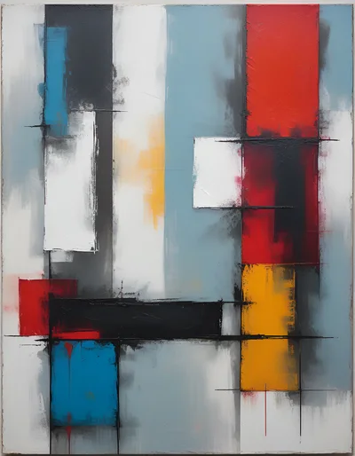 Abstract Geometric Painting With Bold Primary Colors