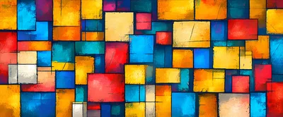Abstract Geometric Painting With Vibrant Multicolored Rectangles