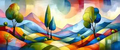 Abstract Stained Glass Style Landscape Painting