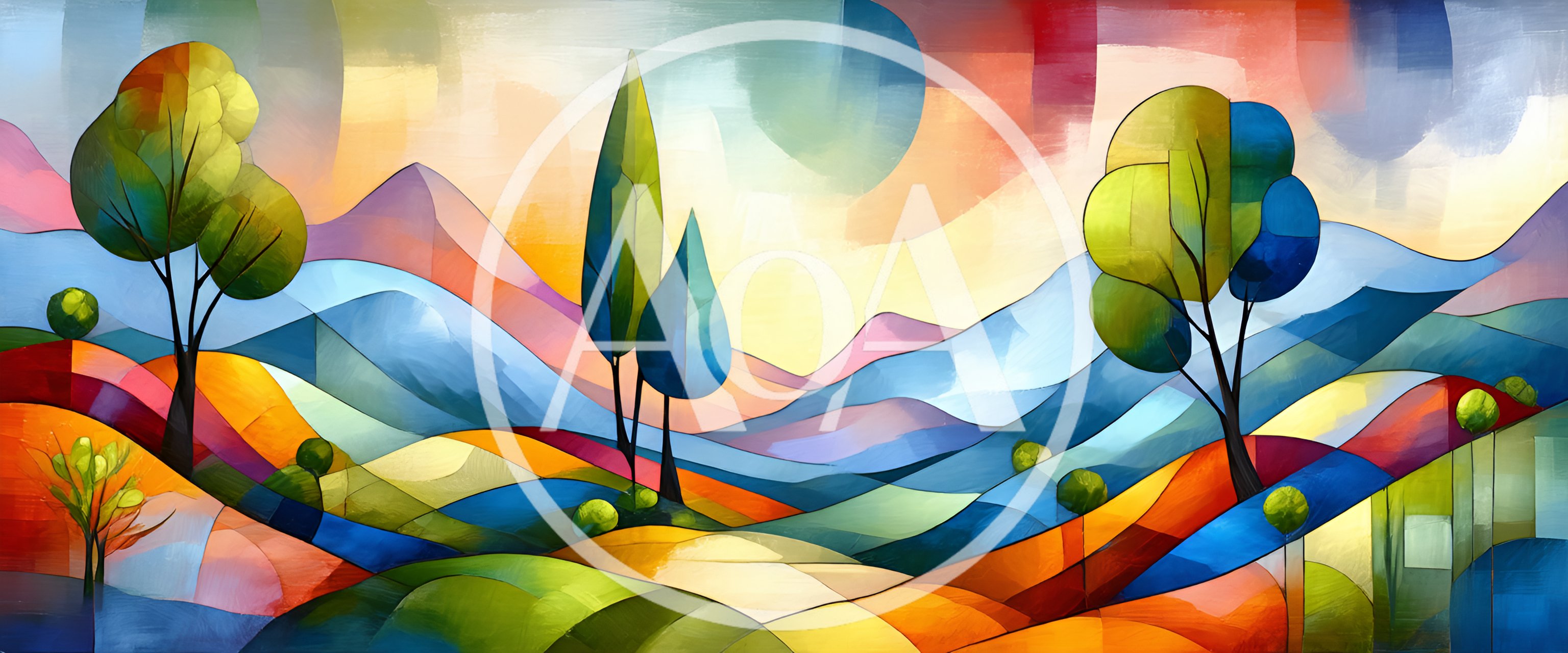 Abstract Stained Glass Style Landscape Painting