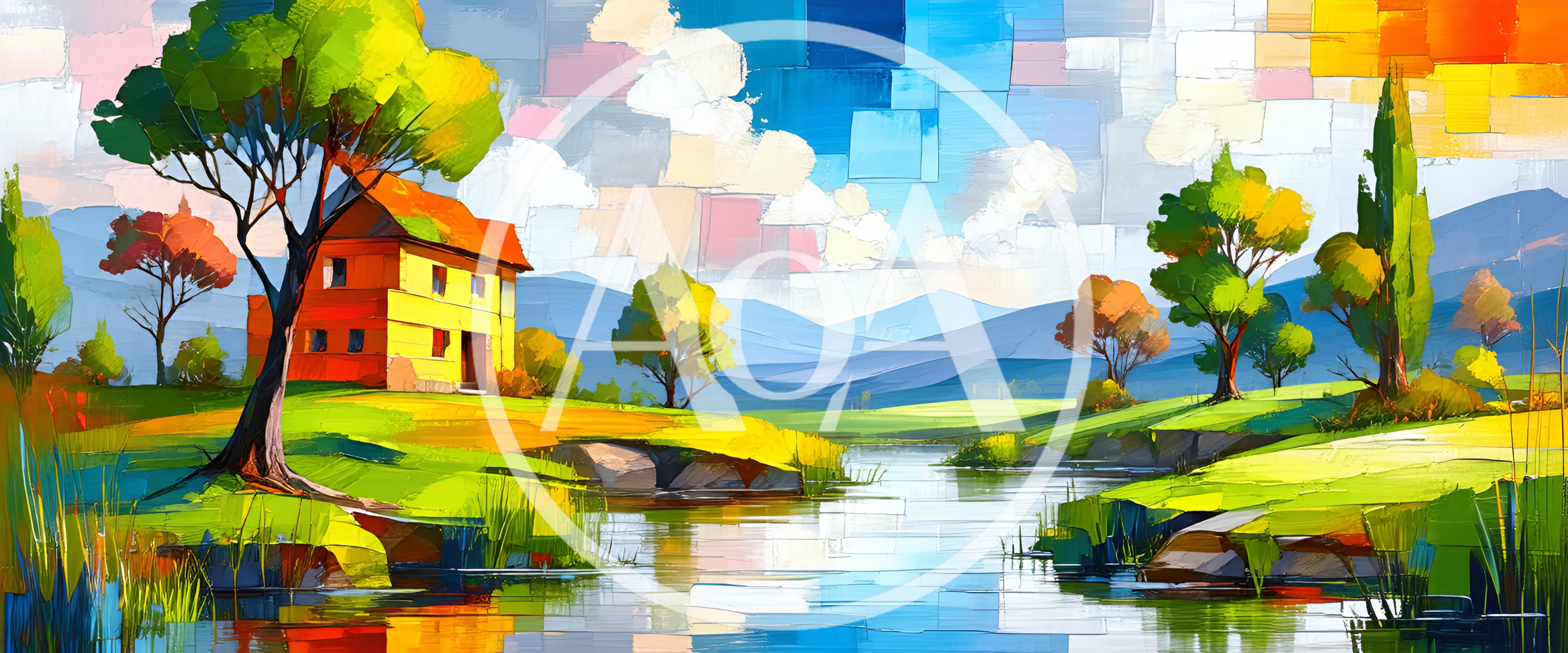 Impressionist Painting Of A Country House By A River